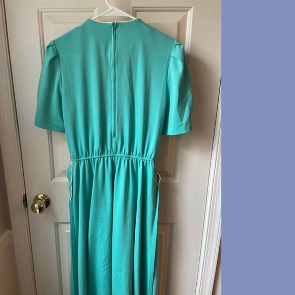 Vintage Leslie Fay Turquoise Tea Dress - Picture 2 of 10